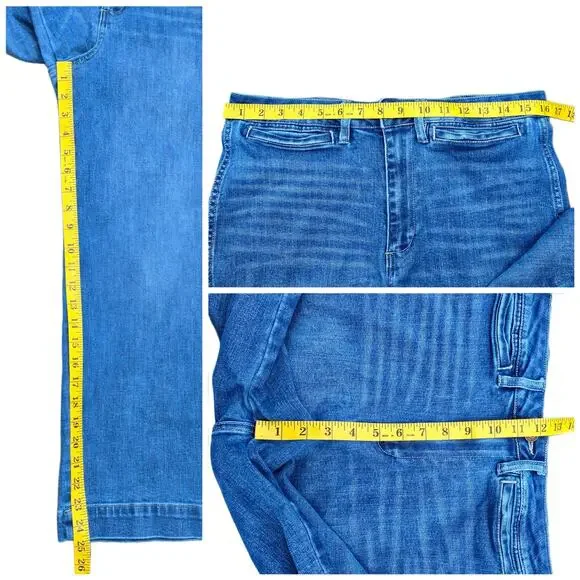 Wide Leg Crop Jeans OAT New York Size 10/30 High Rise Medium Wash Stretch Denim - Picture 8 of 11